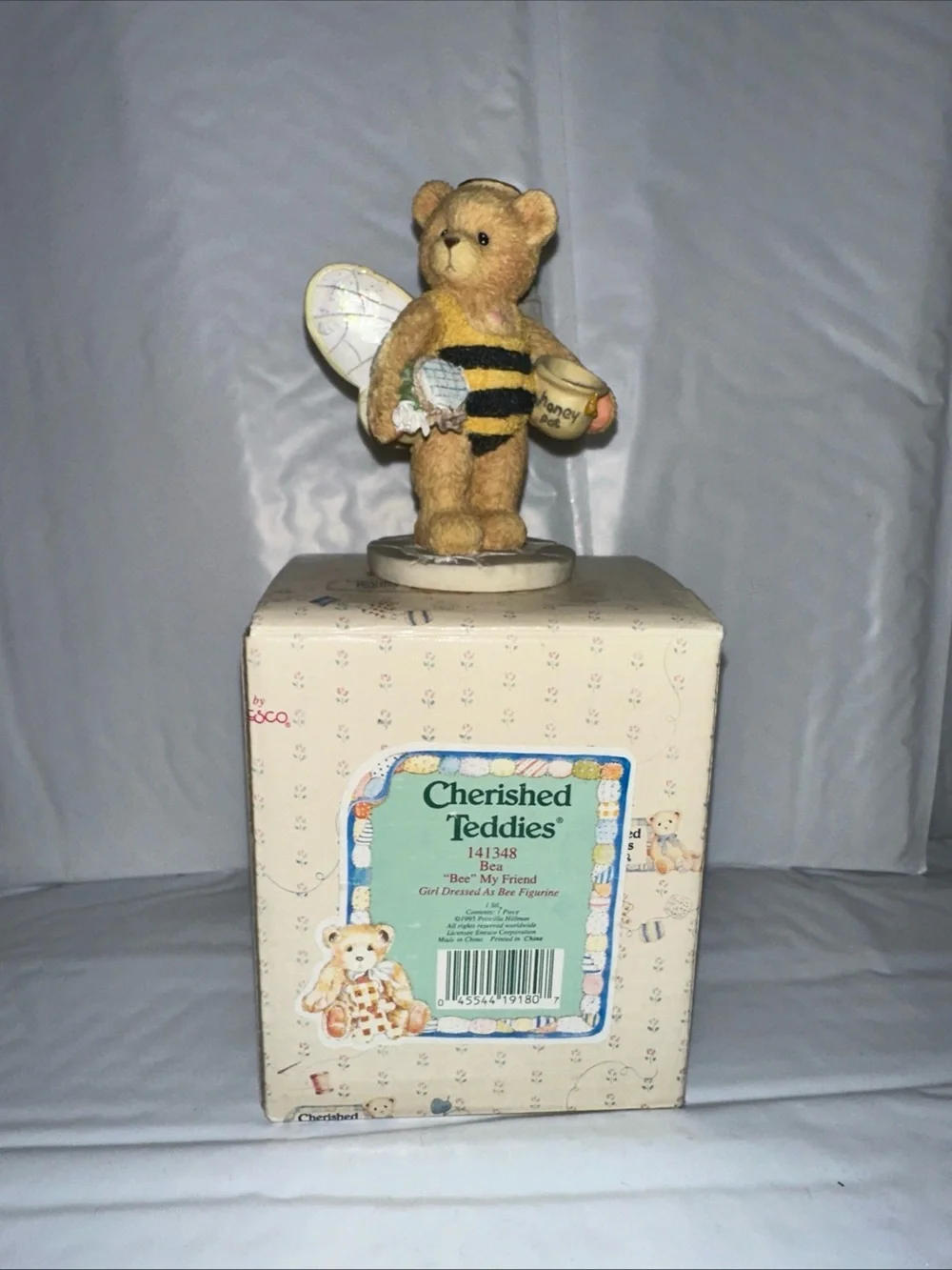 Cherished Teddies Bee Bear Figurine in Yellow and Black with Honey Pot